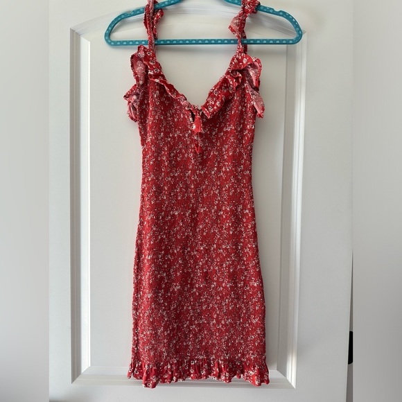 Japna Red Floral Ruffle Bodycon Mini Dress - Picture 1 of 8